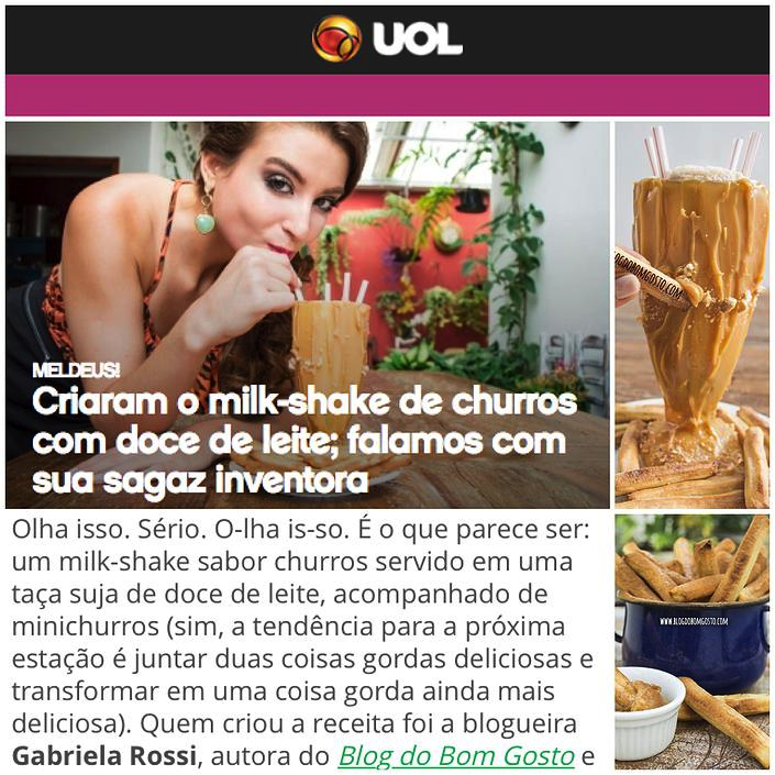 Milk Shake de Churros do Bom Gosto é destaque no Portal Vírgula, da UOL
