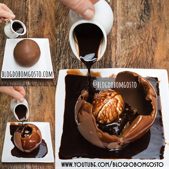 Bola de Chocolate que derrete sobre brownie (feita com bexiga)